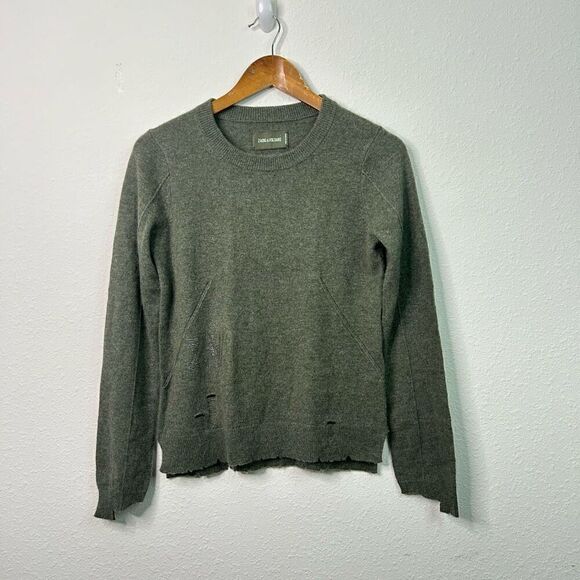 Zadig & Voltaire NWT Shania Olive 100% Cashmere Crew Pullover Sweater XS $528 - Picture 1 of 16